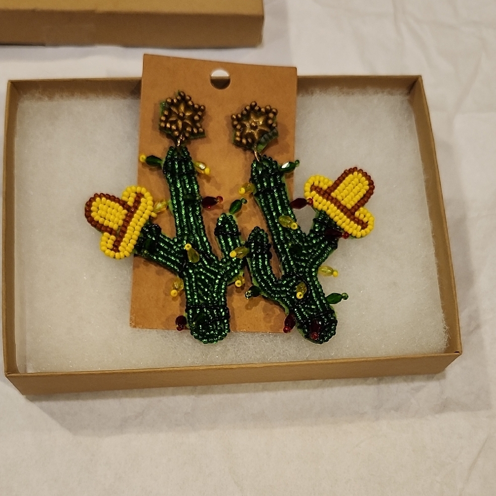 Festive Beaded Cactus Earrings